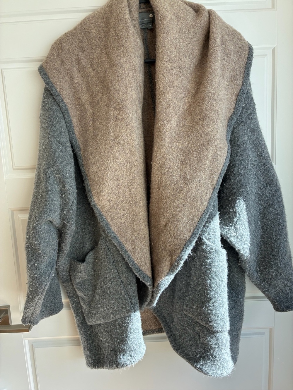 Anthropologie Two-Tone Shawl Collar Coatigan - Gray & Taupe